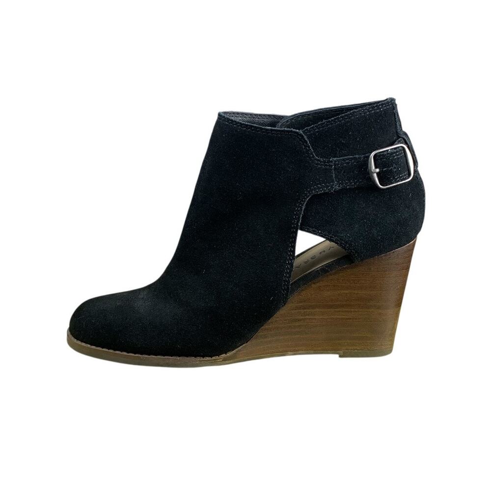 Lucky Brand Black Suede Wedge Booties Size 8.5 Cut Outs Modern